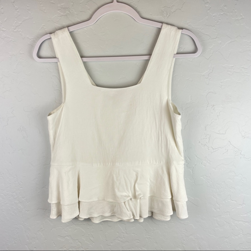 Rebecca Taylor Sleeveless Square Neck Tiered Peplum Blouse‎ in White Size 0